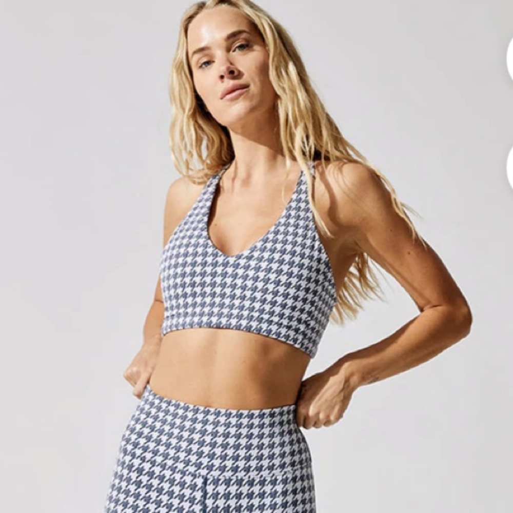 CARBON38 HOUNDSTOOTH JACQUARD PRINT CROSS BACK BRA SIZE XS